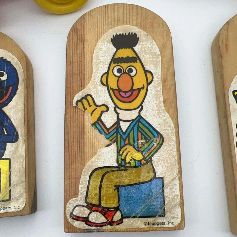 Vintage Sesame Street Wooden Train Set‎ Big Bird Ernie Cookie Monster Bert